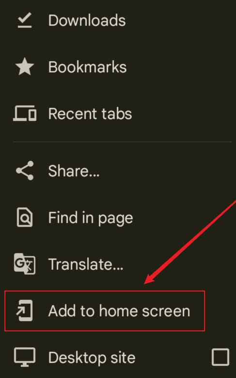 Add to Home screen Android