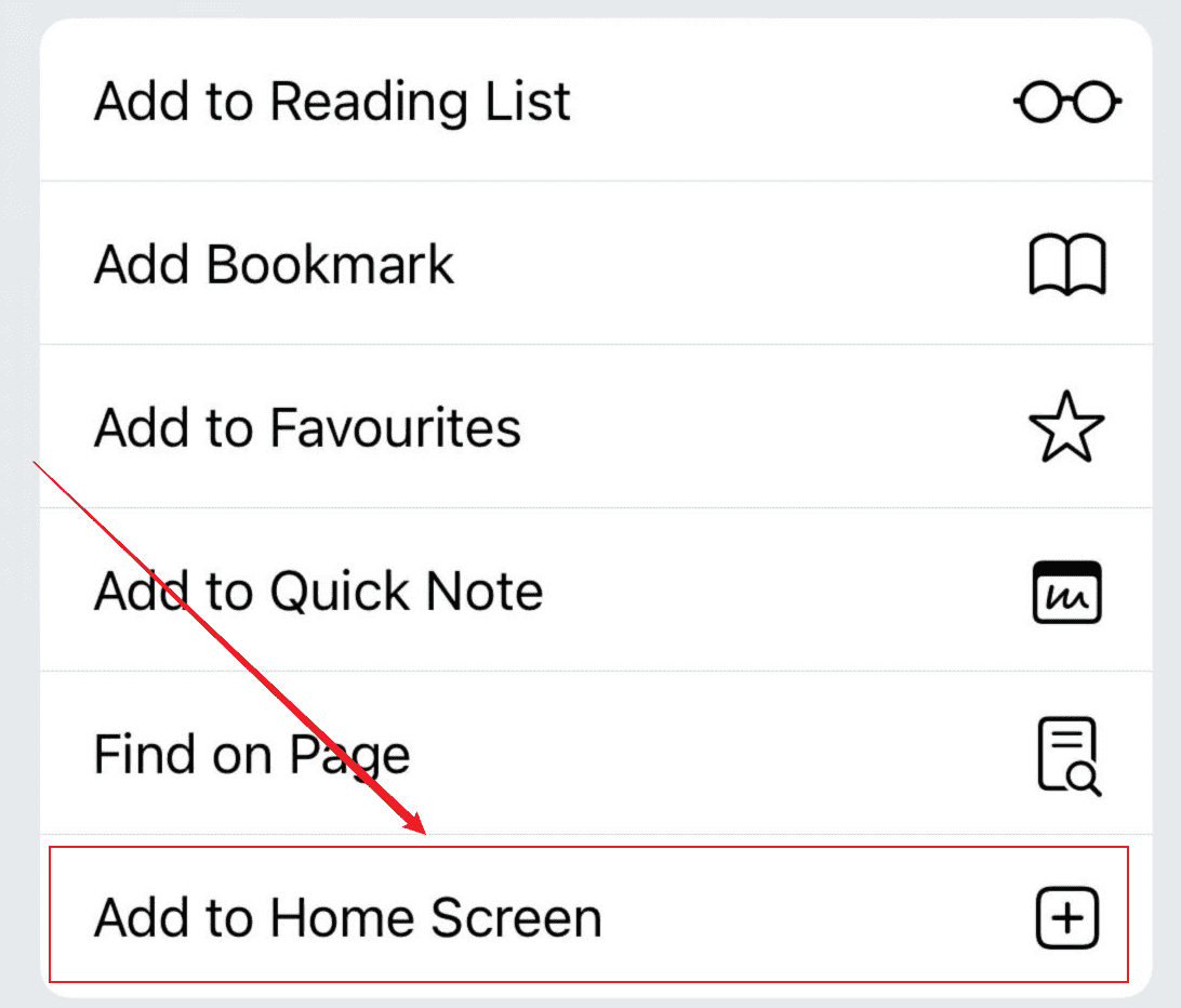 Add to Home screen iOS